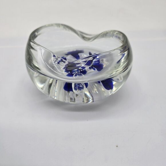 Vintage Jack Conner Paperweight 80s Glass Controlled Bubbles Blue Floral - Picture 4 of 8